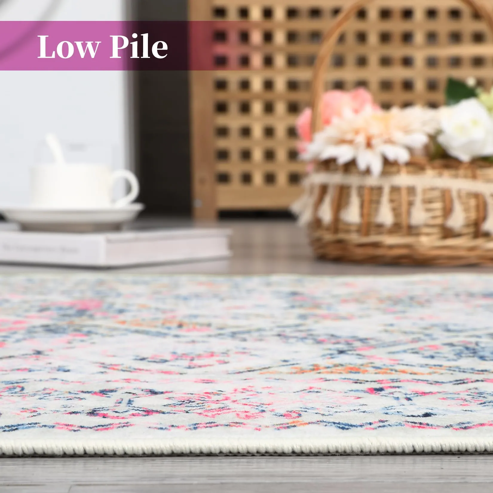 GARVEE 6x9 Area Rug Washable Bedroom Rug Boho Rug Vintage Distressed Multi Rug Indoor Soft Non Slip Carpet Low Pile Aesthetic Rug Throw Carpet for Living Room Bedroom Nursery Home Office Multi