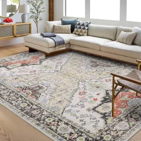 GARVEE 8x10 Rug Washable Rug Boho Rug Soft Large Area Rug Non Slip Vintage Rug Indoor Low Pile Accent Rug Oriental Aesthetic Rug Throw Carpet for Living Room Bedroom Dining Room Office Beige