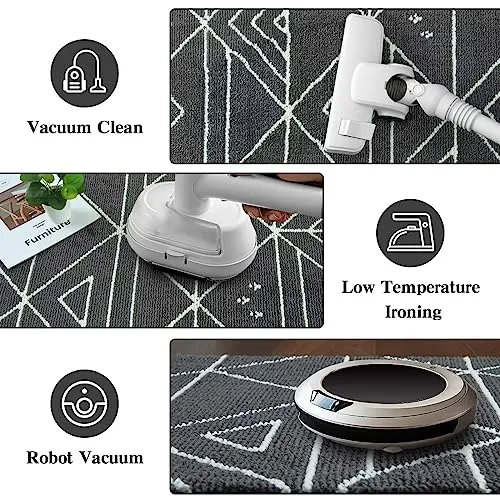 GARVEE Area Rug 2' x 6' Moroccan Runner Rug Indoor Modern Geometric Floor Cover Soft Thick Hallway Runner Contemporary Long Kitchen Mat Non Shedding Farmhouse Floor Carpet Bedroom Living Room, Grey