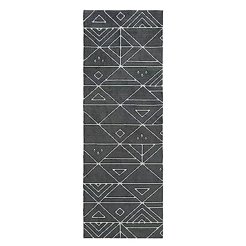 GARVEE Area Rug 2' x 6' Moroccan Runner Rug Indoor Modern Geometric Floor Cover Soft Thick Hallway Runner Contemporary Long Kitchen Mat Non Shedding Farmhouse Floor Carpet Bedroom Living Room, Grey