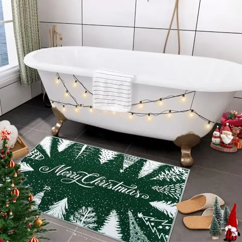 GARVEE Christmas Rug Door Mat Indoor Entrance 2x3 Washable Rug Snow Non Slip Kitchen Rugs Bath Mat Entryway Rug Stain Resistant Carpet for Living Room Green 2'x3'