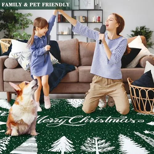 GARVEE Christmas Rug Door Mat Indoor Entrance 2x3 Washable Rug Snow Non Slip Kitchen Rugs Bath Mat Entryway Rug Stain Resistant Carpet for Living Room Green 2'x3'