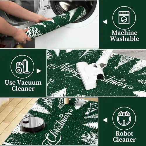 GARVEE Christmas Rug Door Mat Indoor Entrance 2x3 Washable Rug Snow Non Slip Kitchen Rugs Bath Mat Entryway Rug Stain Resistant Carpet for Living Room Green 2'x3'