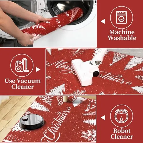 GARVEE Christmas Rug Door Mat Indoor Entrance 2x3 Washable Rug Snow Non Slip Kitchen Rugs Bath Mat Entryway Rug Stain Resistant Carpet for Living Room Red 2'x3'