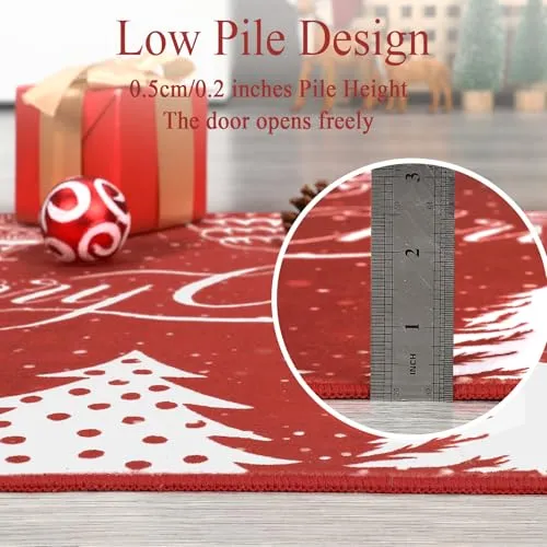 GARVEE Christmas Rug Door Mat Indoor Entrance 2x3 Washable Rug Snow Non Slip Kitchen Rugs Bath Mat Entryway Rug Stain Resistant Carpet for Living Room Red 2'x3'