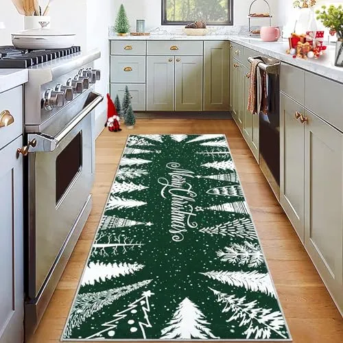 GARVEE Christmas Rug Runner Rug 2x6 Washable Rug Non Slip Kitchen Rugs Bedroom Decor Soft Throw Rugs Stain Resistant Carpet for Bedroom Laundry Hallway Runner Green 2'x6'