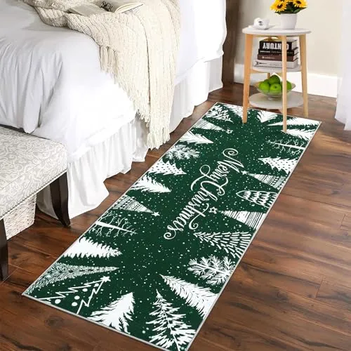 GARVEE Christmas Rug Runner Rug 2x6 Washable Rug Non Slip Kitchen Rugs Bedroom Decor Soft Throw Rugs Stain Resistant Carpet for Bedroom Laundry Hallway Runner Green 2'x6'