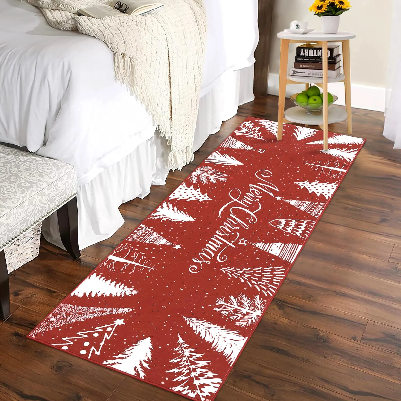 GARVEE Christmas Rug Runner Rug 2x6 Washable Rug Non Slip Kitchen Rugs Bedroom Decor Soft Throw Rugs Stain Resistant Carpet for Bedroom Laundry Hallway Runner Red 2'x6'