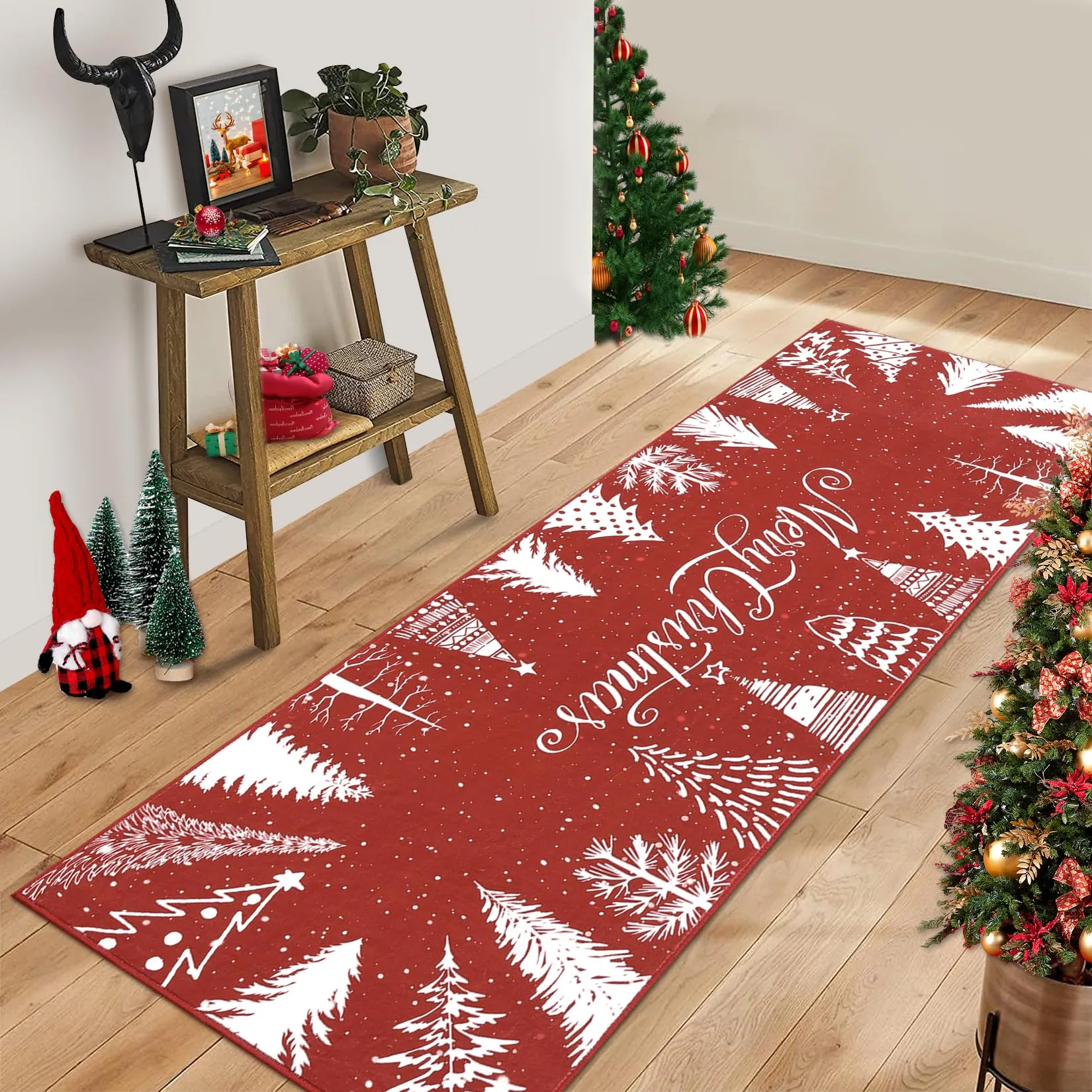 GARVEE Christmas Rug Runner Rug 2x6 Washable Rug Non Slip Kitchen Rugs Bedroom Decor Soft Throw Rugs Stain Resistant Carpet for Bedroom Laundry Hallway Runner Red 2'x6'