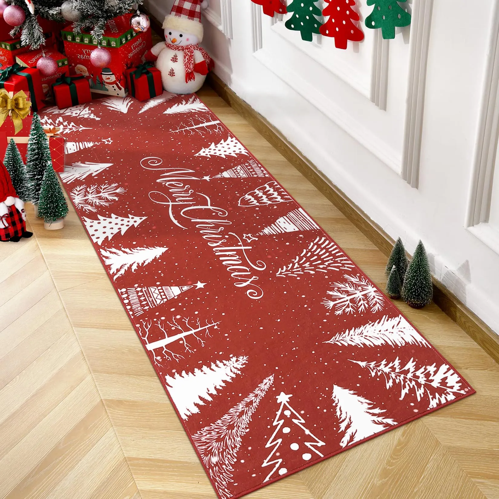 GARVEE Christmas Rug Runner Rug 2x6 Washable Rug Non Slip Kitchen Rugs Bedroom Decor Soft Throw Rugs Stain Resistant Carpet for Bedroom Laundry Hallway Runner Red 2'x6'