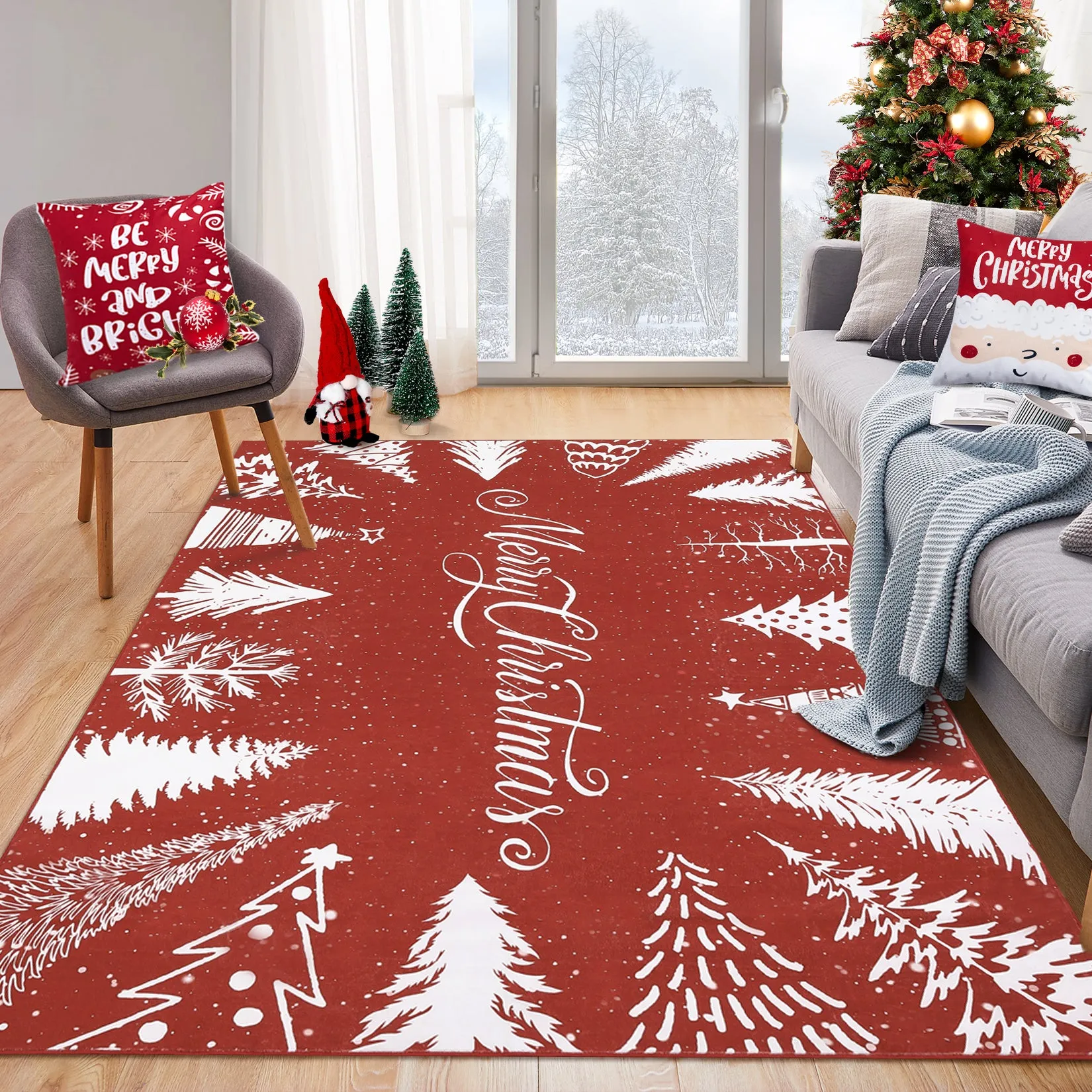 GARVEE Christmas Washable Rug 8x10 Rug for Living Room Non Slip Soft Non Shedding Throw Rugs Large Area Rug for Bedroom Decor Stain Resistant Carpet for Dining Room Red 8'x10'