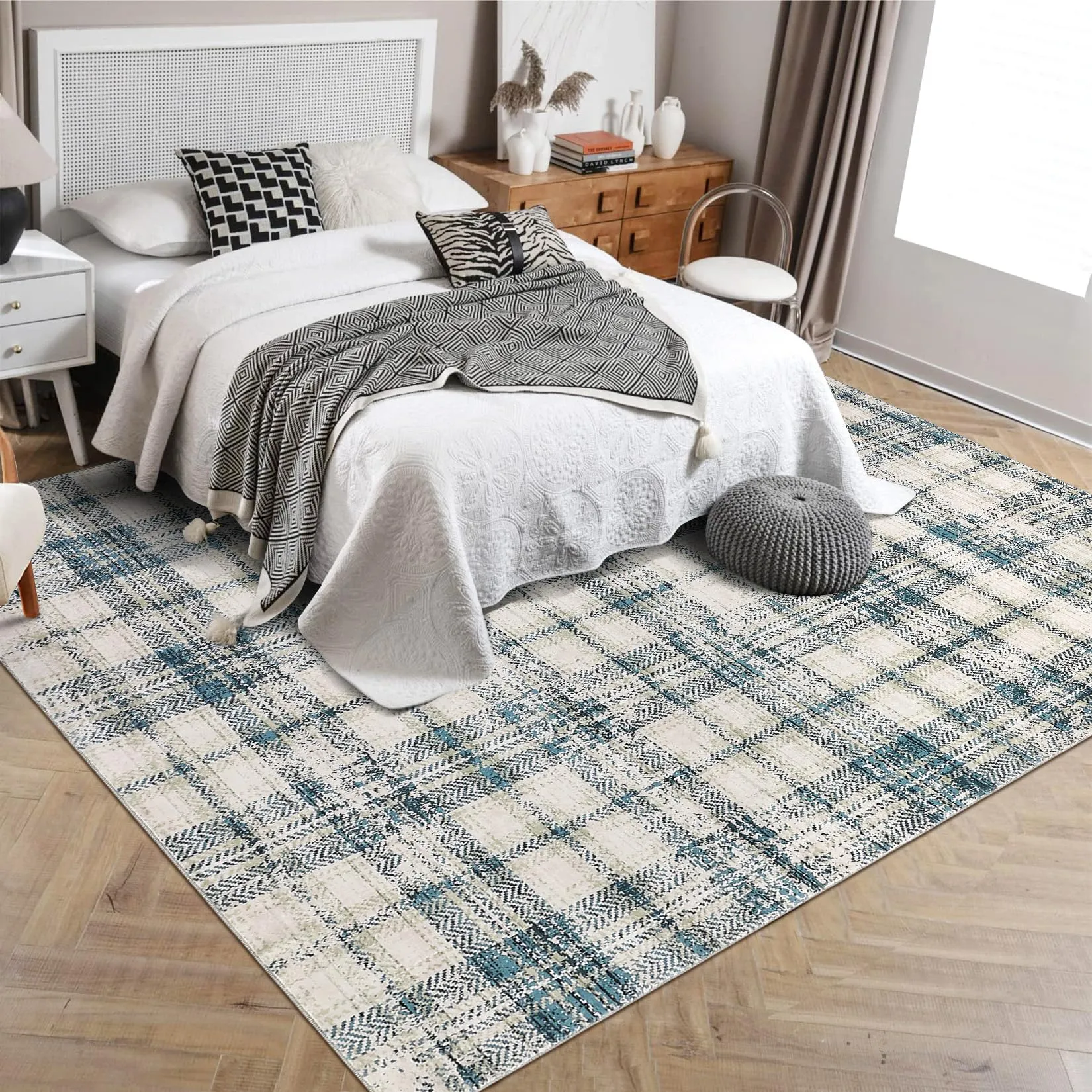 GARVEE Plaid Area Rugs 4x6 Rug for Living Room Washable Rugs Modern Rug Farmhouse Non Slip Throw Rugs Tartan Bedroom Rugs Soft Rug No Shedding Area Rugs for Entryway Office Rug Green/Beige 4'x6'