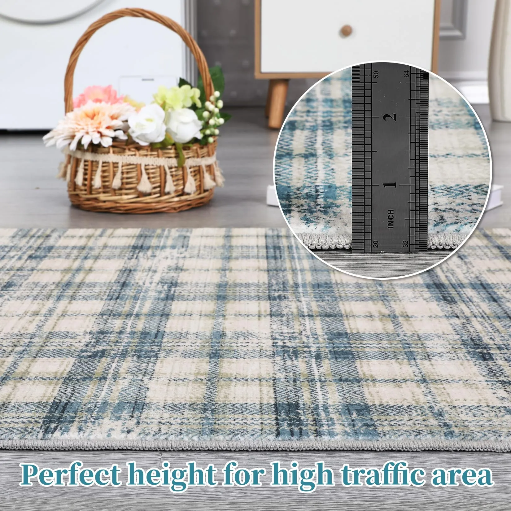 GARVEE Plaid Area Rugs 4x6 Rug for Living Room Washable Rugs Modern Rug Farmhouse Non Slip Throw Rugs Tartan Bedroom Rugs Soft Rug No Shedding Area Rugs for Entryway Office Rug Green/Beige 4'x6'