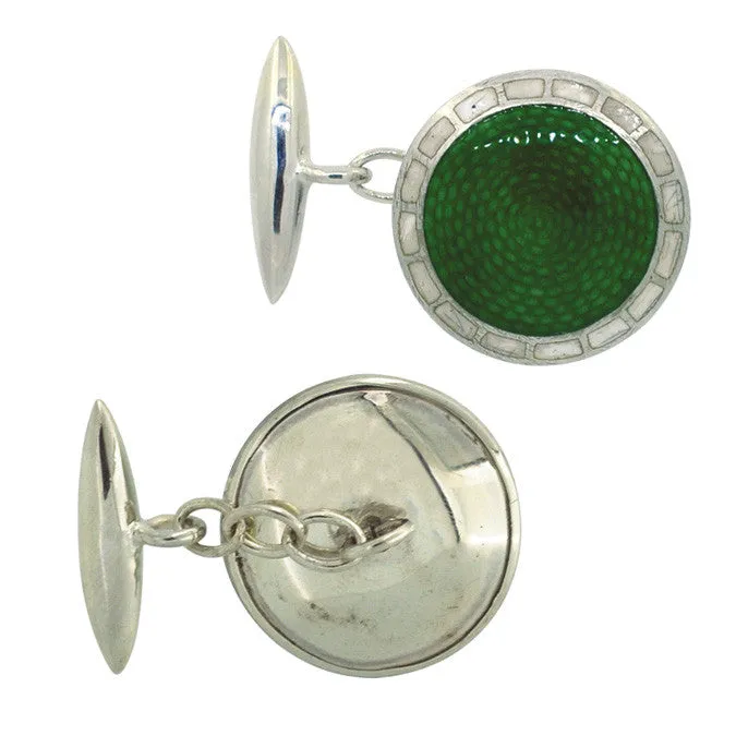 Green & White Enamel Cufflinks