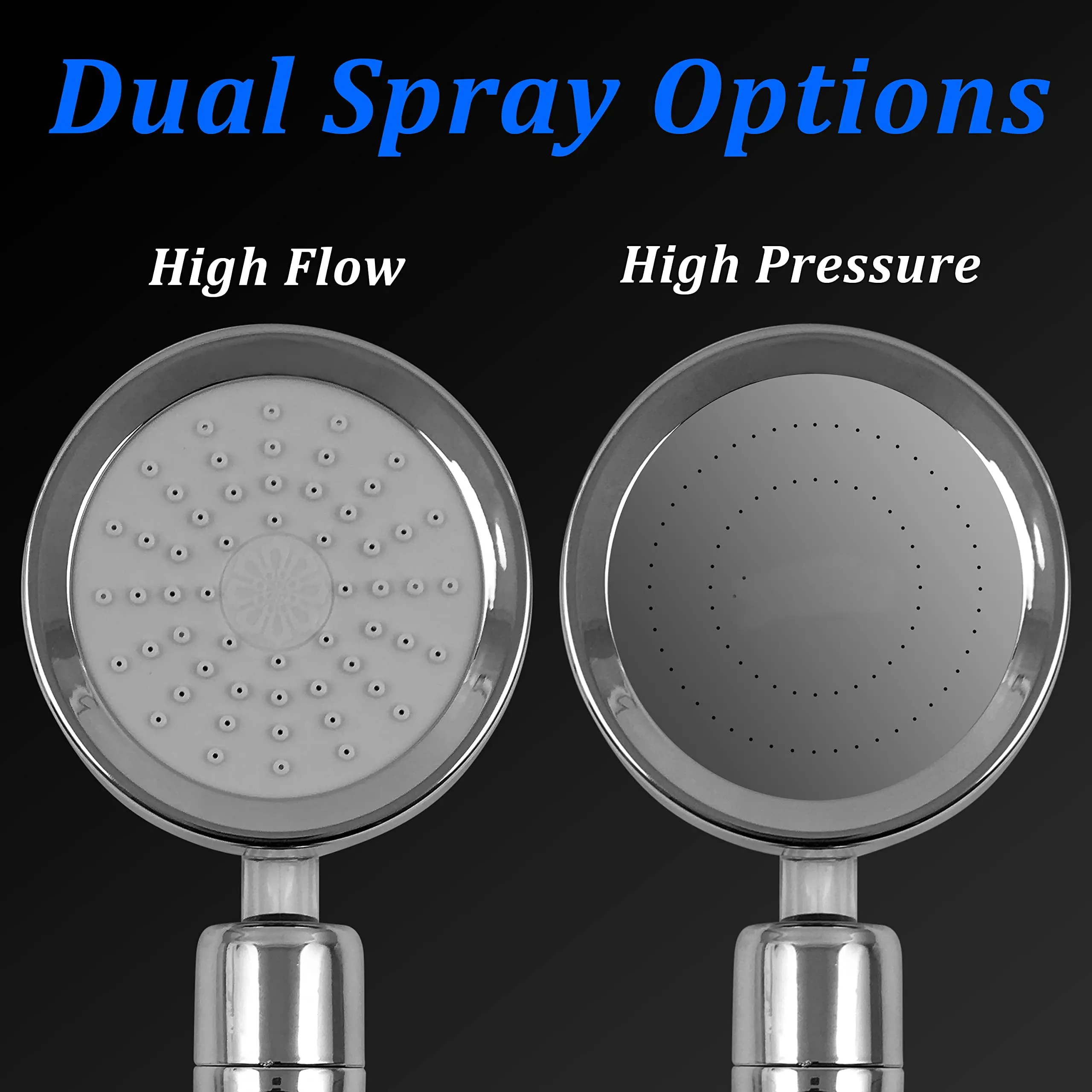 High Pressure Turbocharged Shower Head Built-in Turbo Fan, Dual Spray Option Double Outlet Panel