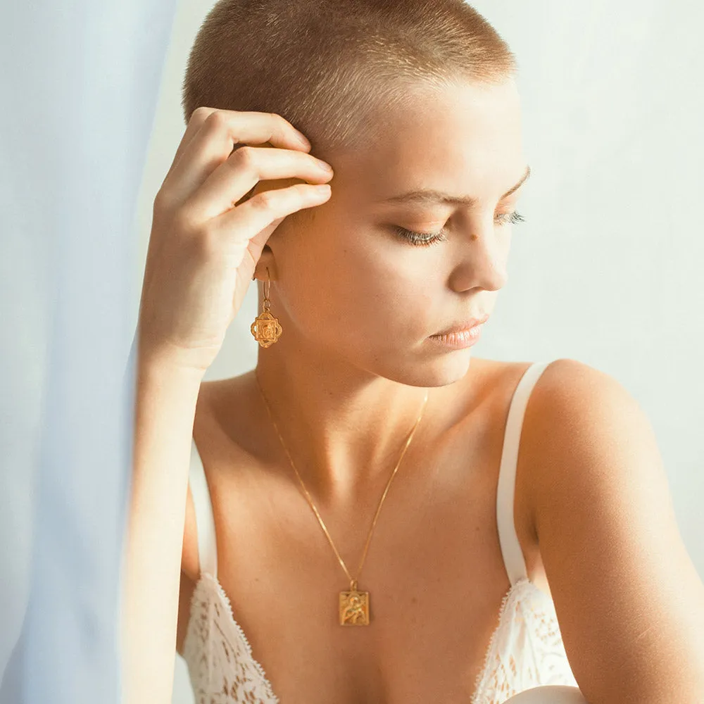 Hoop Earrings with Aphrodite and Madonna and Child Quatrefoil Pendant