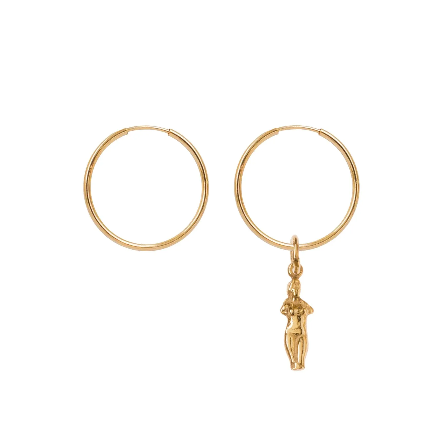 Hoop Earrings with Aphrodite Pendant - Gold-Plated Silver