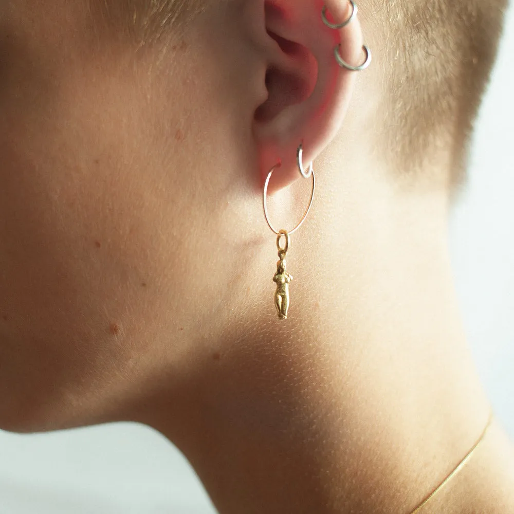 Hoop Earrings with Aphrodite Pendant - Gold-Plated Silver