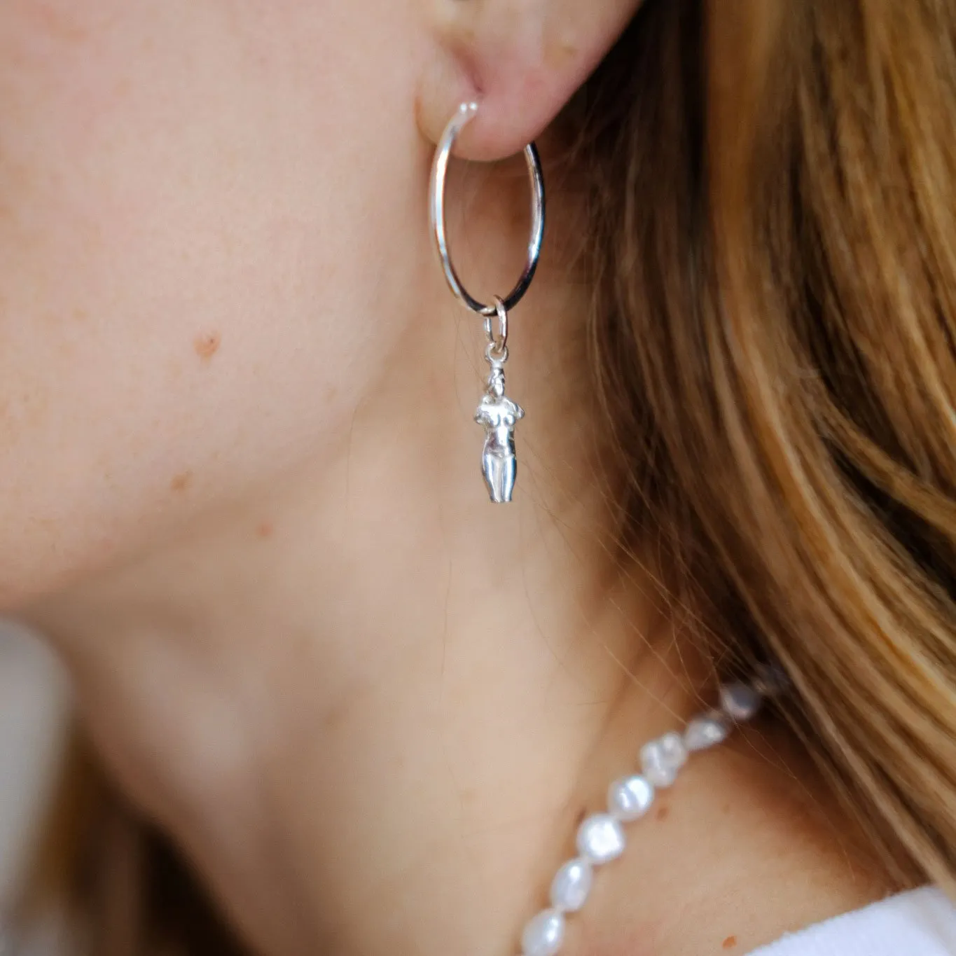 Hoop Earrings with Double Aphrodite Pendant