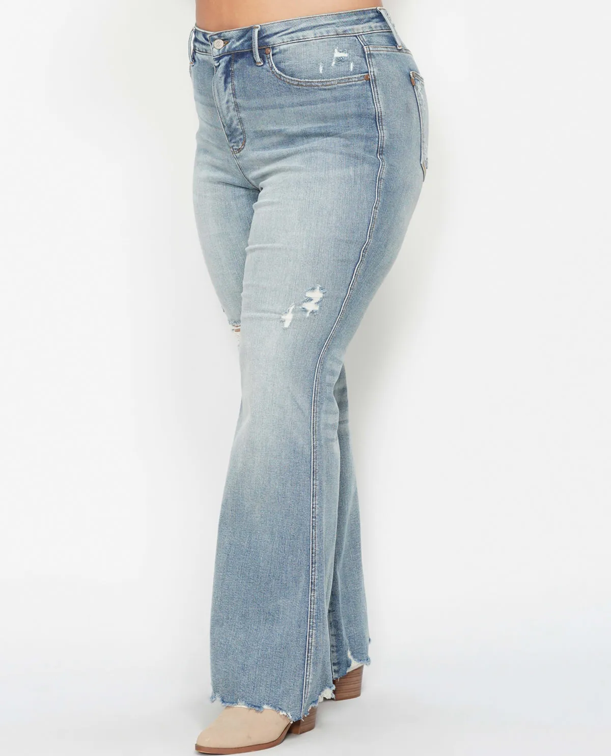 Judy Blue Mid Rise Tummy Control Destroy Flare Jean