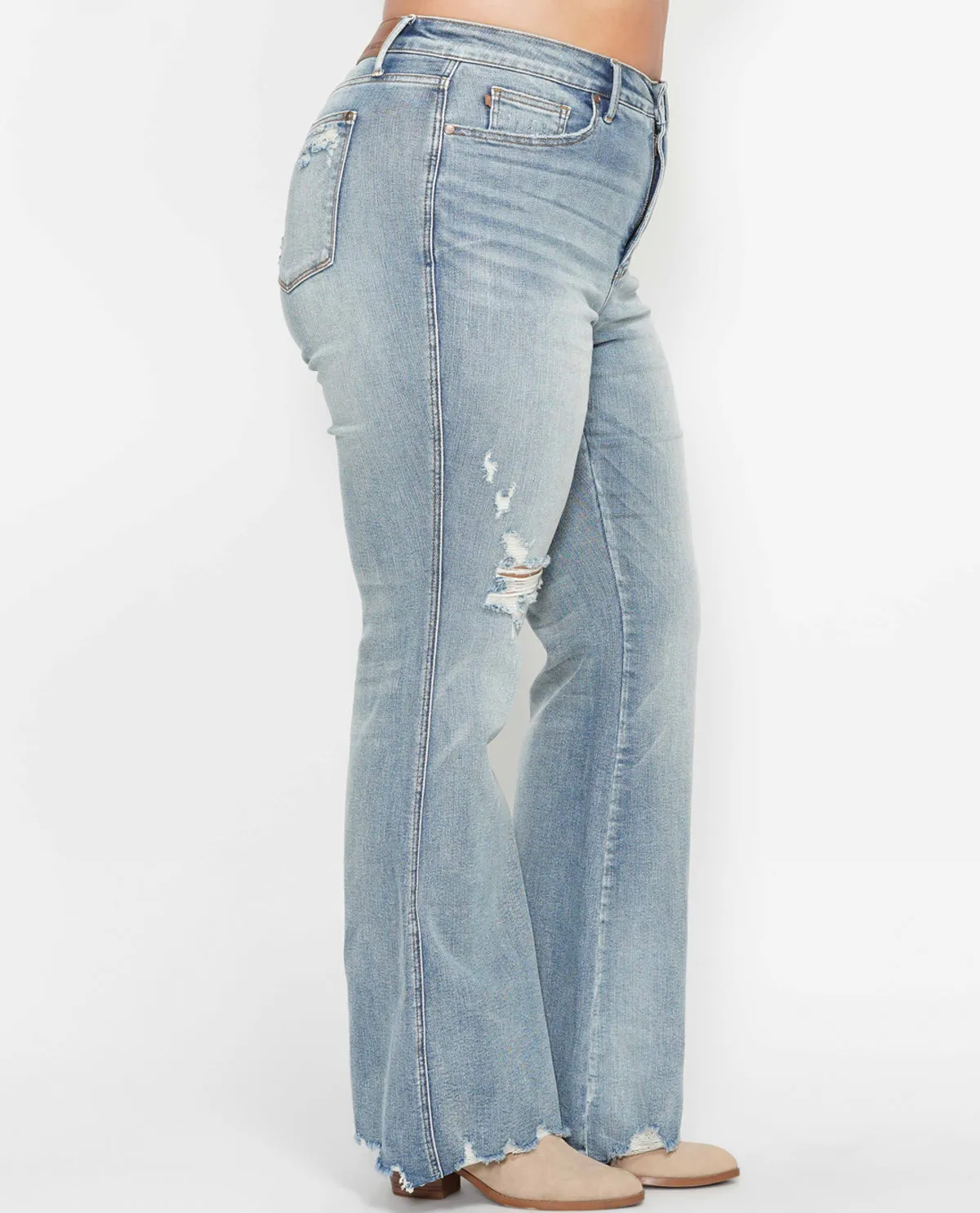 Judy Blue Mid Rise Tummy Control Destroy Flare Jean