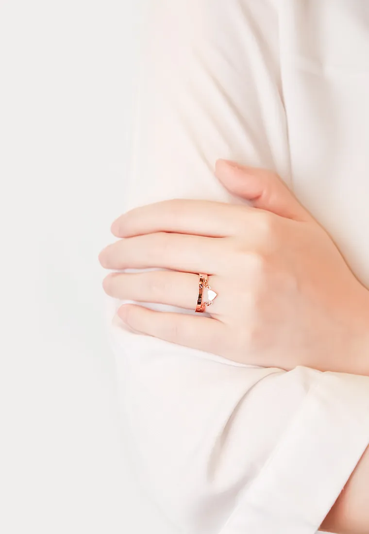 Keira Heart Drop Roman Numeral Adjustable Ring in Rose Gold