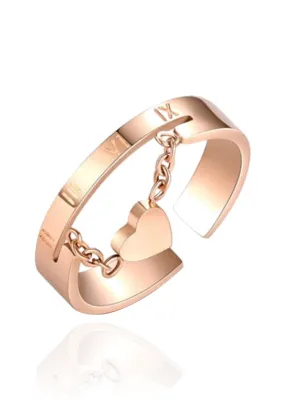 Keira Heart Drop Roman Numeral Adjustable Ring in Rose Gold