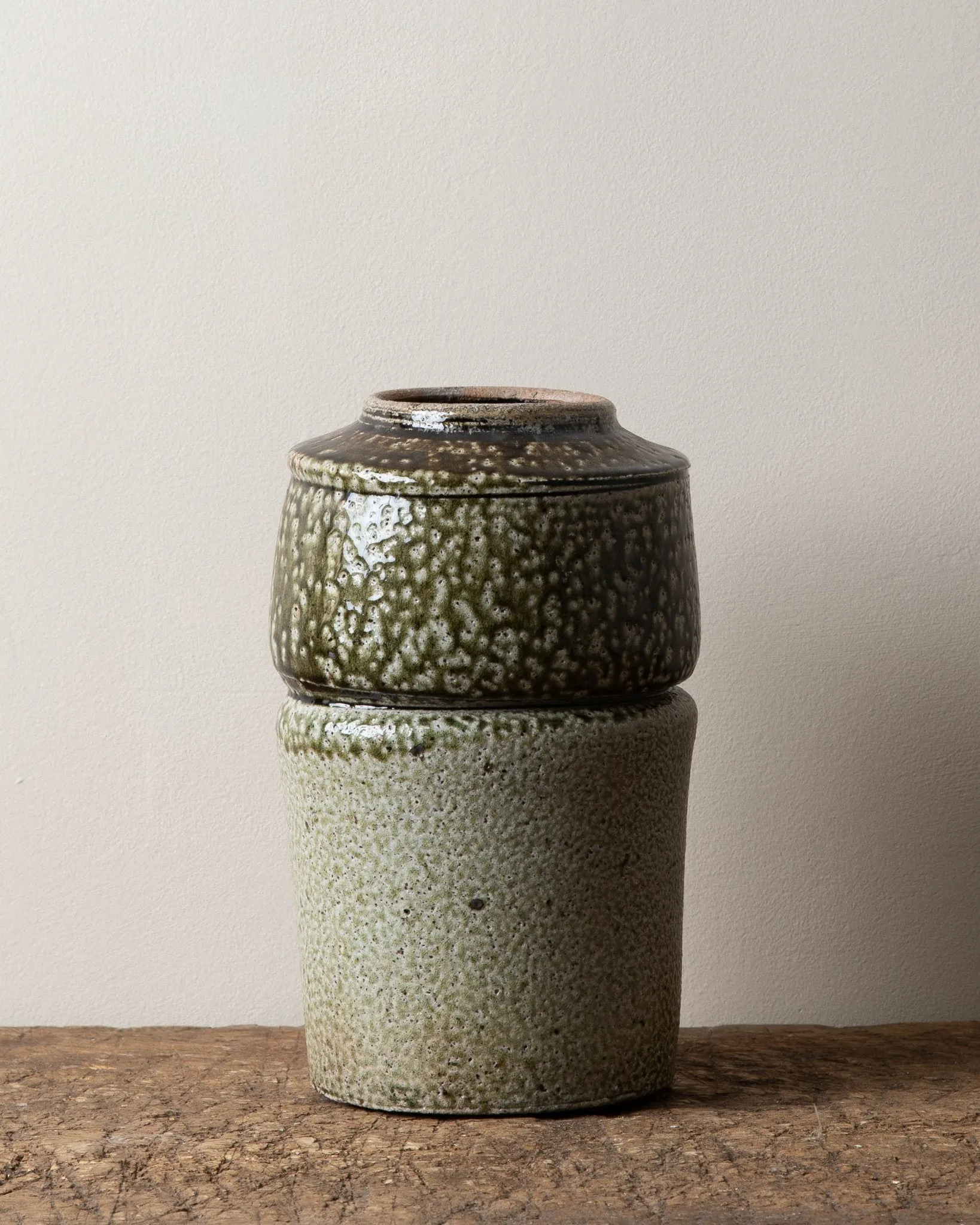 Large Green 2 Tone Studio Pottery Vessel