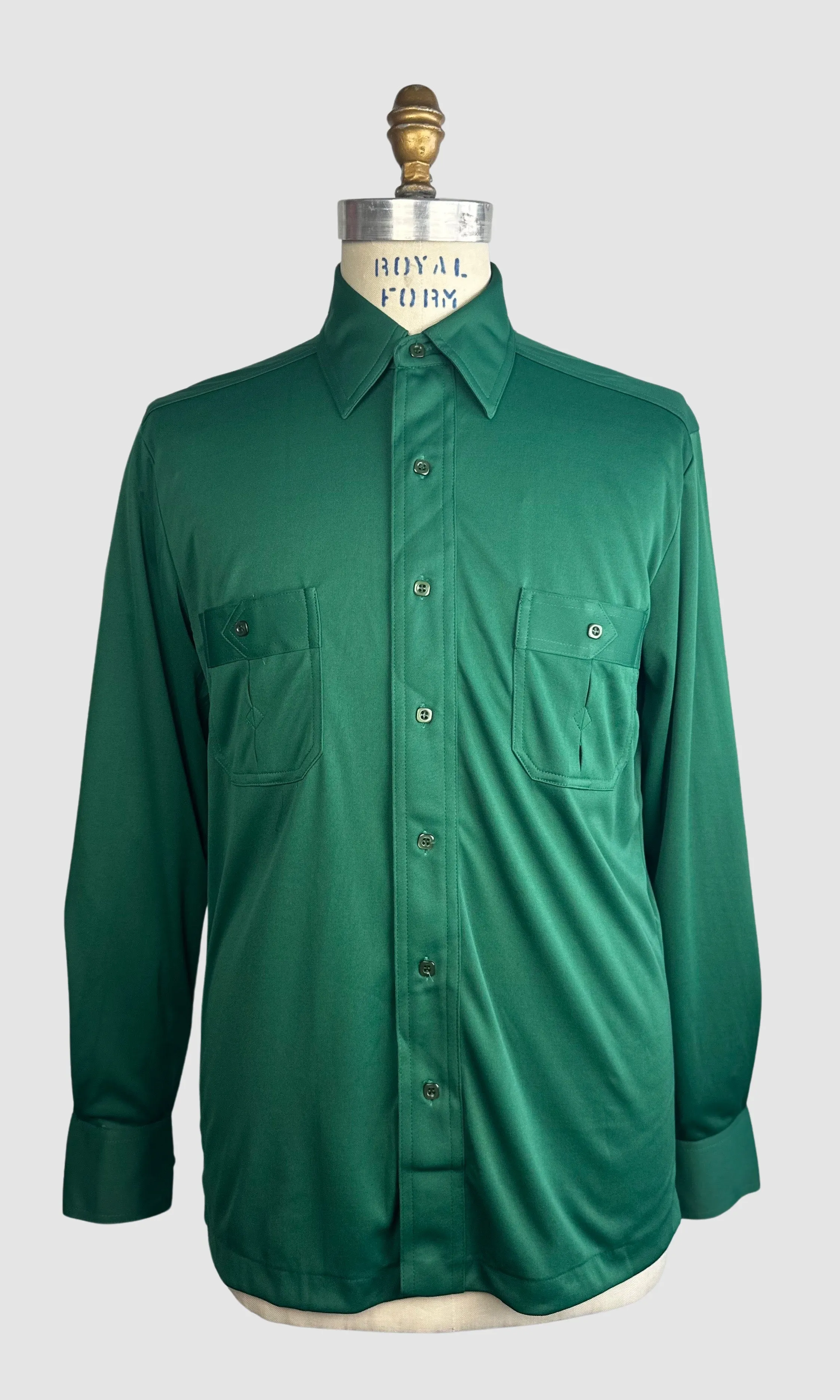 MARTINI 70s Deadstock Green Polyester Disco Shirt • Medium