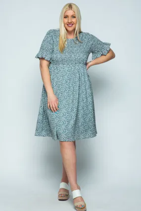 Melinda Smocked Knee Length Dress PLUS