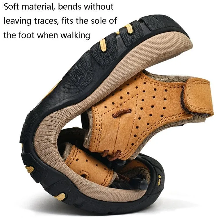 Men's Breathable Leather Beach Sandals for Summer - Large Size Casual Wading Shoes