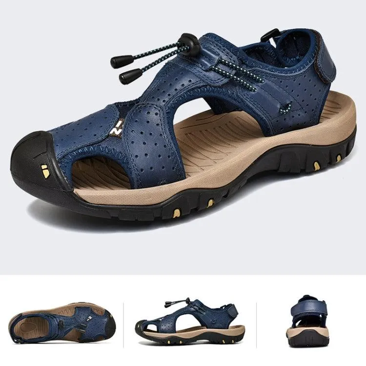 Men's Breathable Leather Beach Sandals for Summer - Large Size Casual Wading Shoes