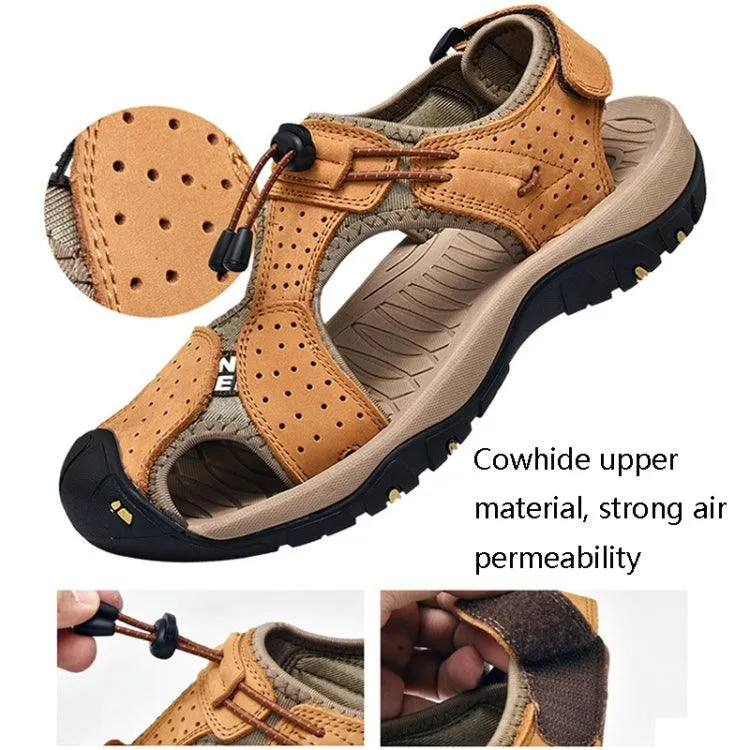 Men's Breathable Leather Beach Sandals for Summer - Large Size Casual Wading Shoes