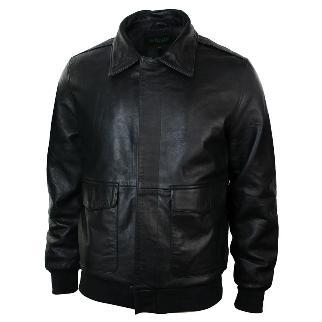 Men's Fur Collar Leather Bomber Pilot Flying Jacket Black Brown A2