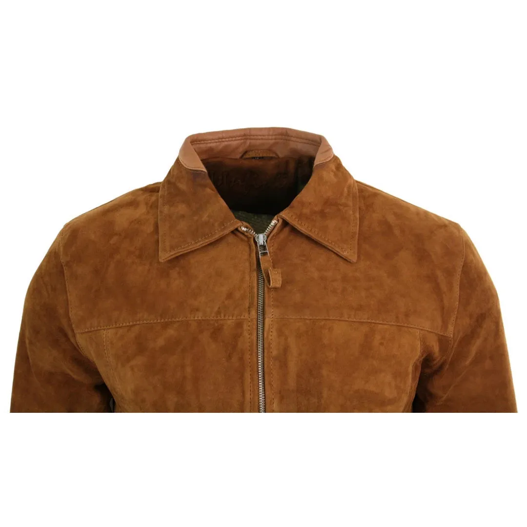 Men's Suede Leather Classic Zip Jacket Camel Turn Down Collar