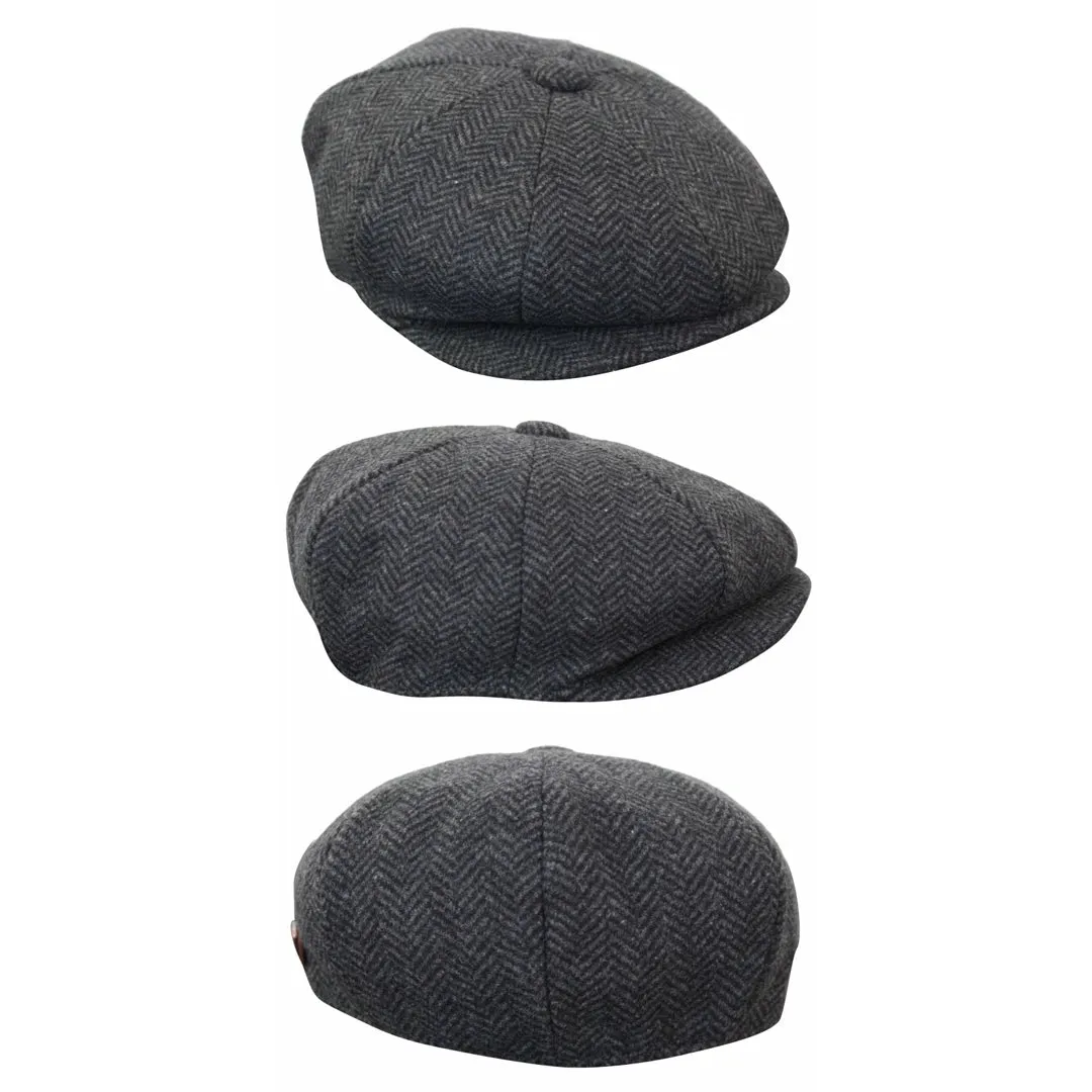 Men's Tweed Newsboy Cap Peaky Blinders Flat Check Grandad Hat Classic