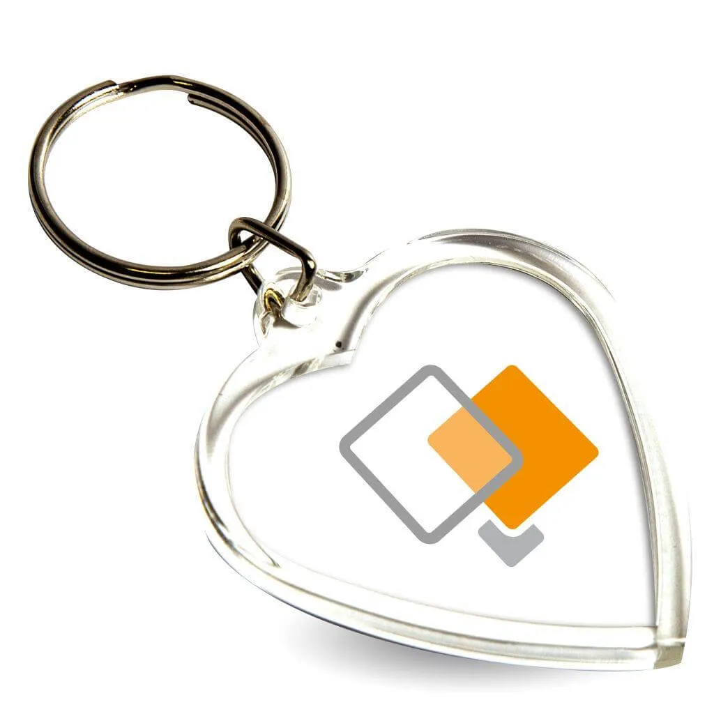 Mini Heart Shaped Blank Plastic Photo Insert Keyring - 40 x 38mm - Pack of 50