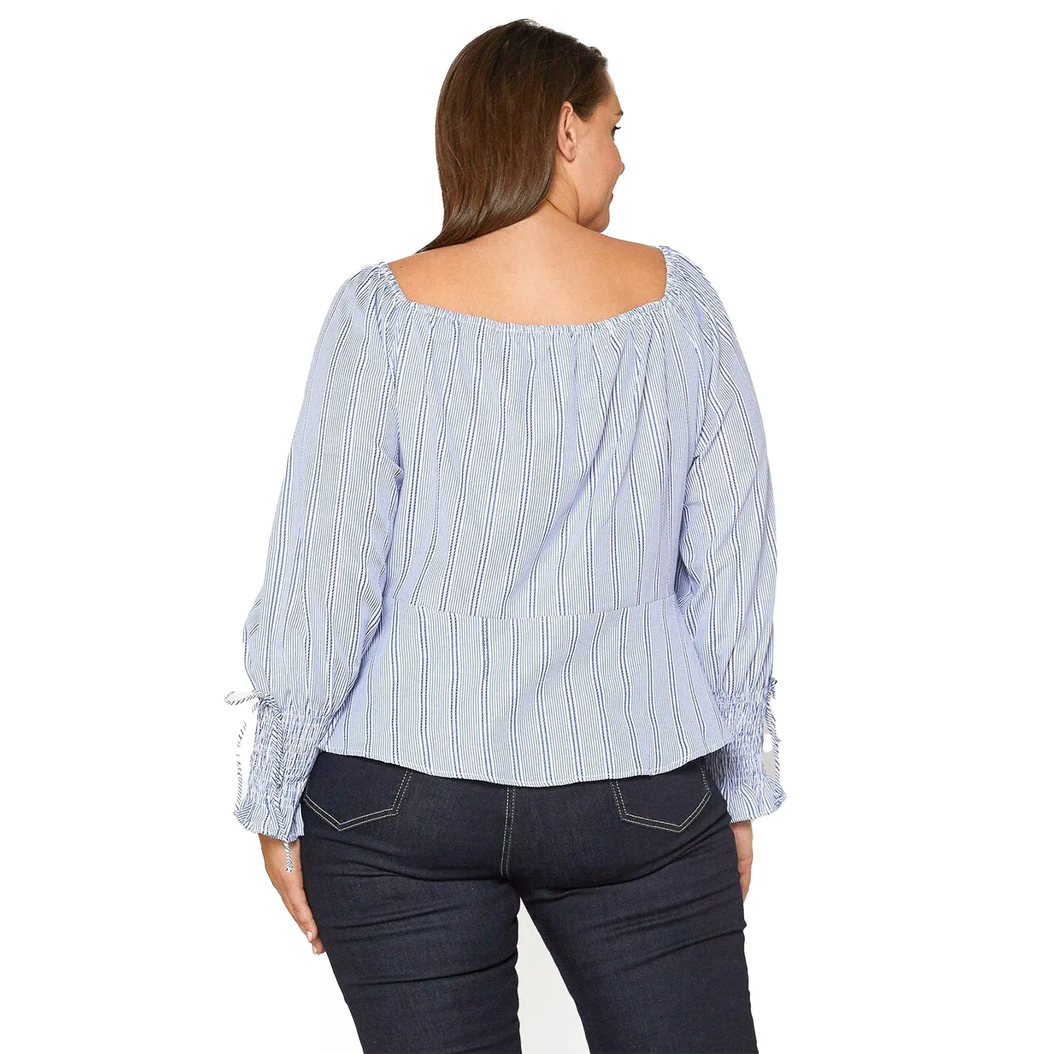 Plus Size Smocked Sleeve Wrap Blouse in Blue