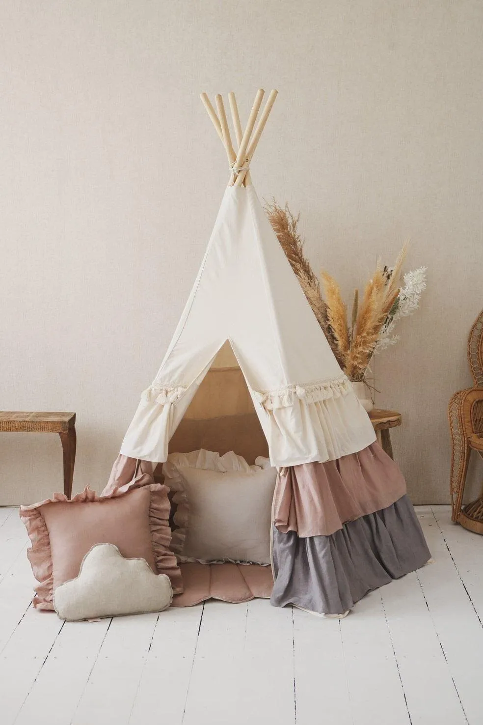 Powder Frills Teepee Tent with Frills and Powder Pink Shell Mat Set