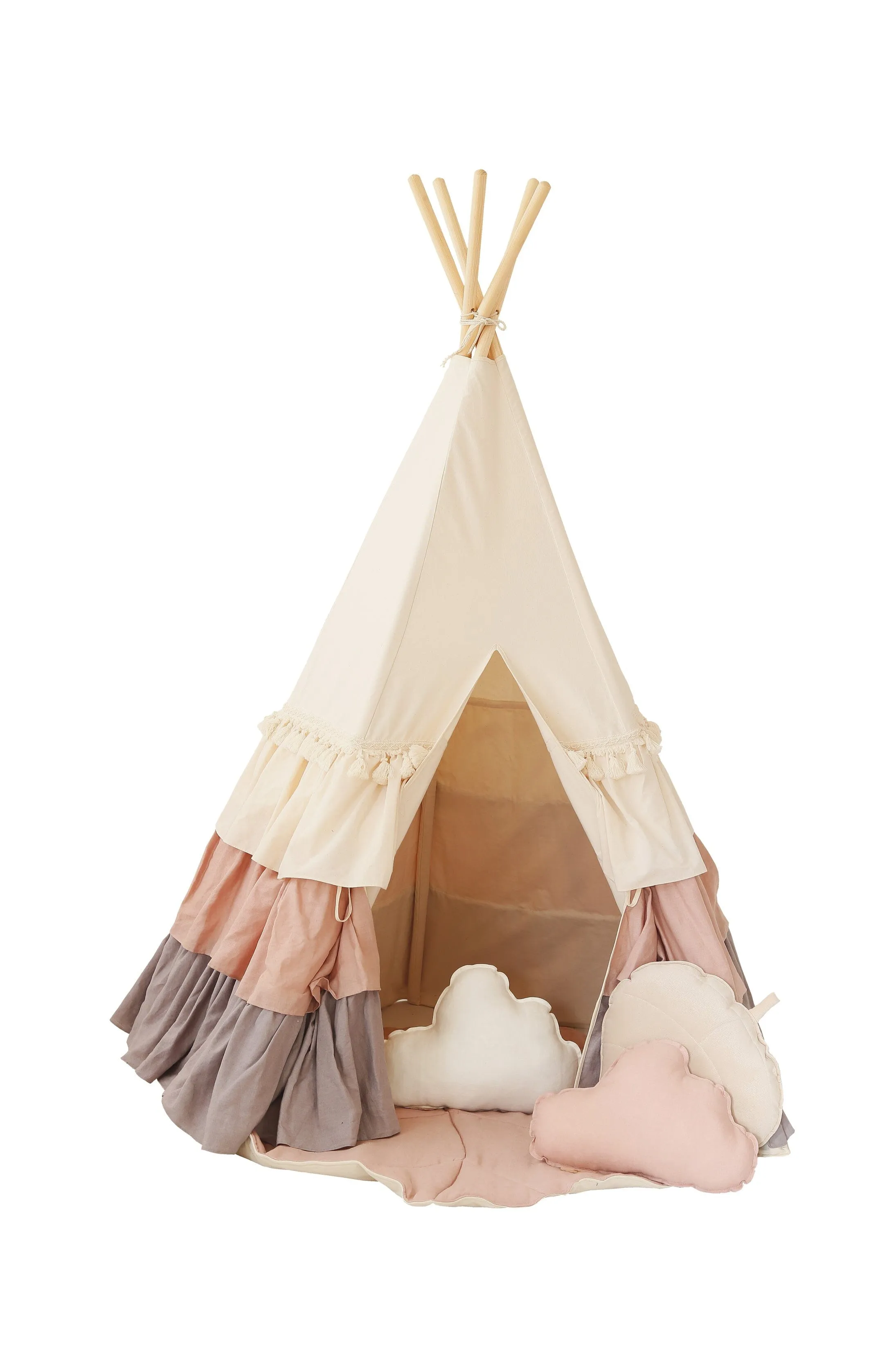 Powder Frills Teepee Tent with Frills and Powder Pink Shell Mat Set