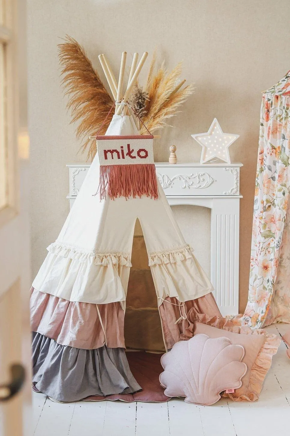 Powder Frills Teepee Tent with Frills and Powder Pink Shell Mat Set