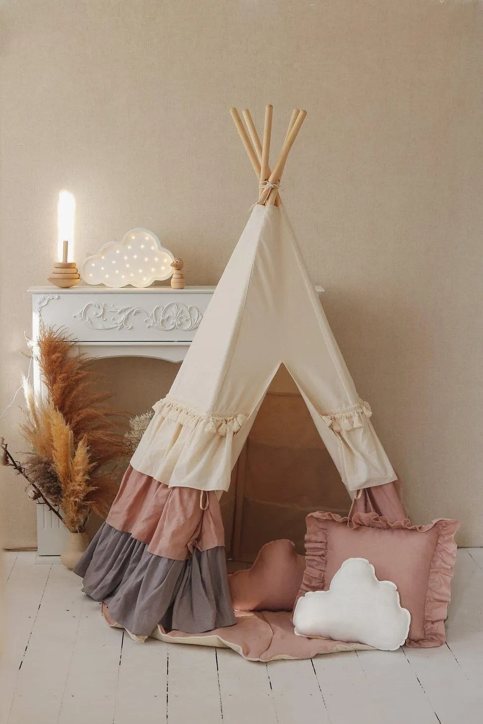 Powder Frills Teepee Tent with Frills and Powder Pink Shell Mat Set