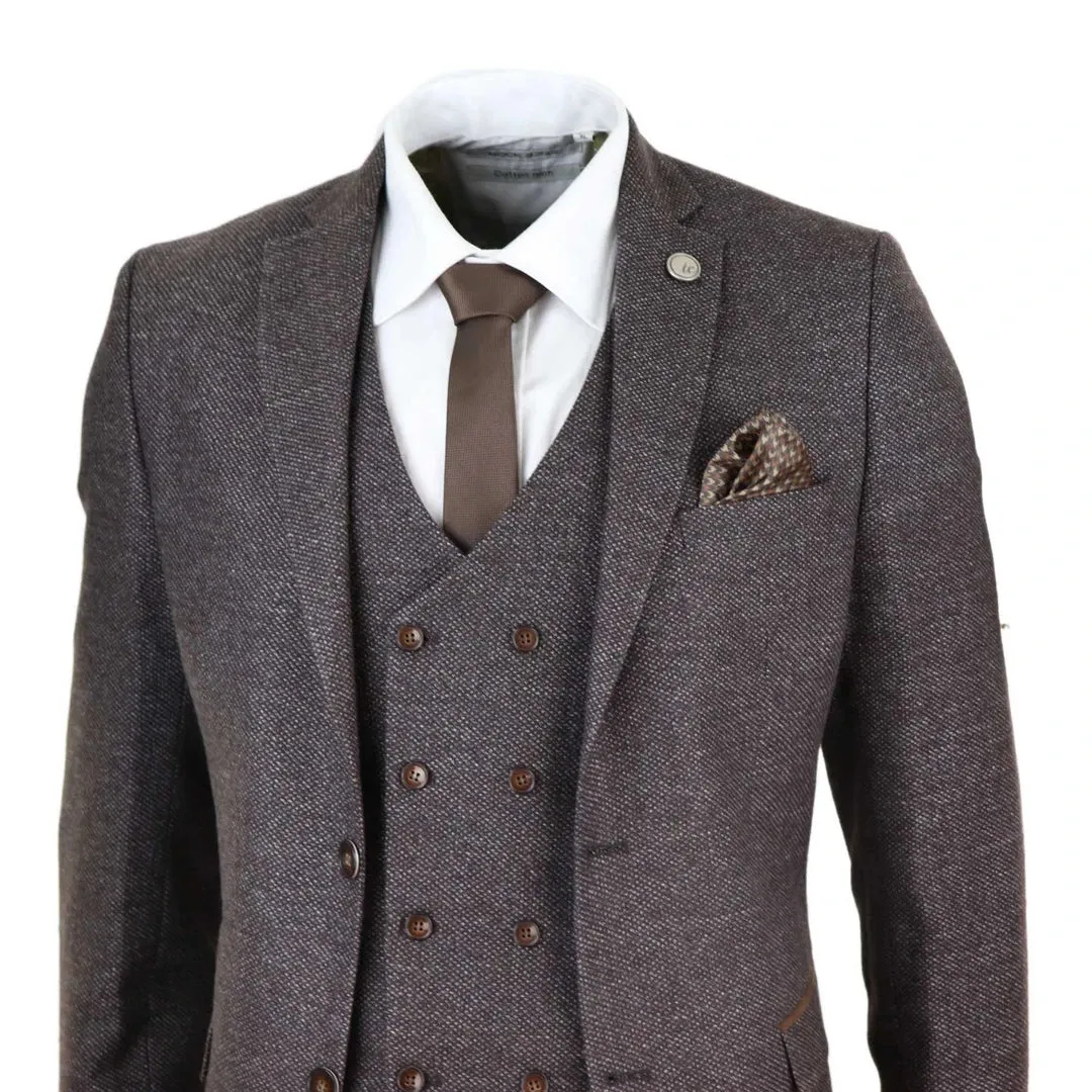 STZ32 - Men's Wool 3 Piece Suit Double Breasted Waistcoat Tweed 1920s