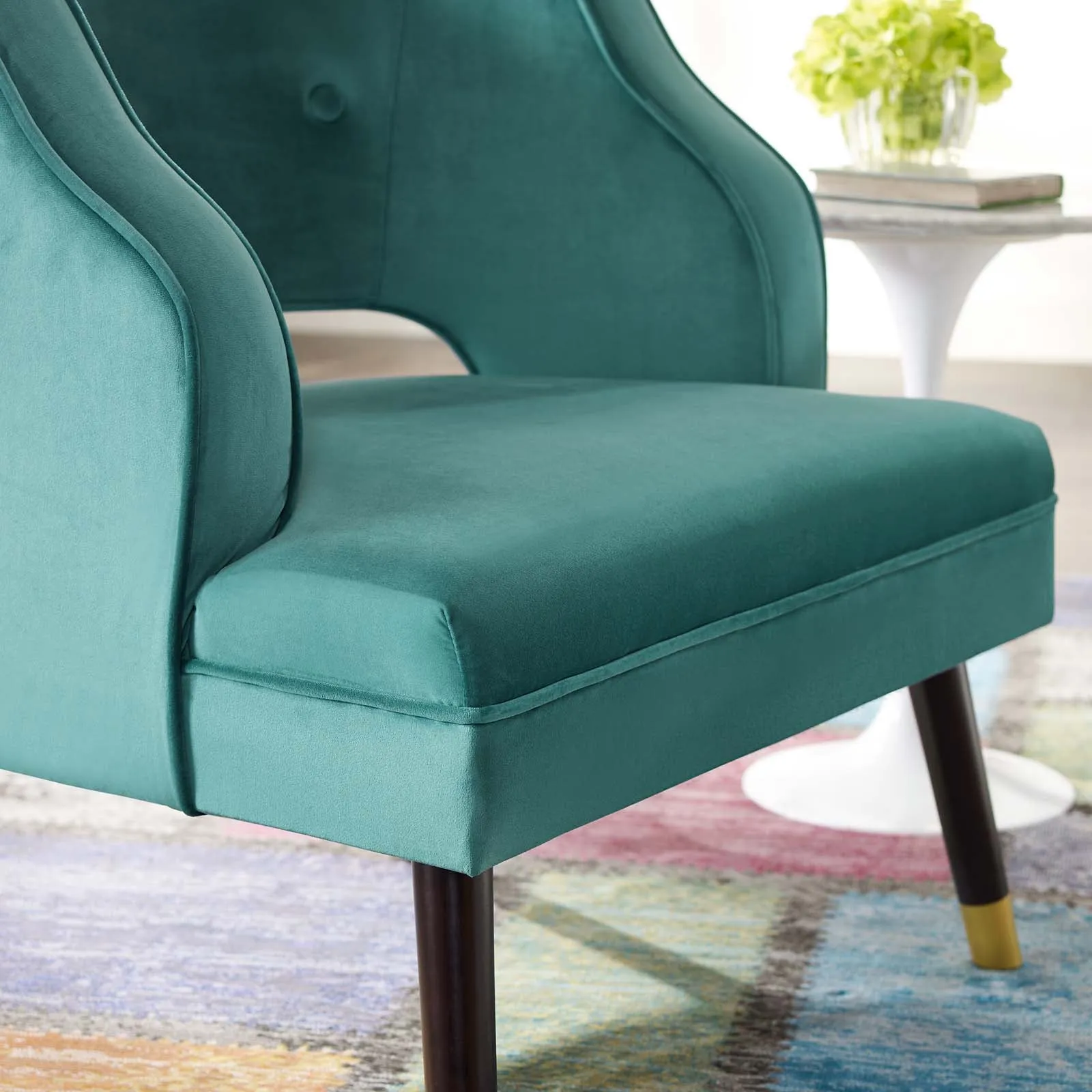 Traipse Button Tufted Open Back Performance Velvet Armchair