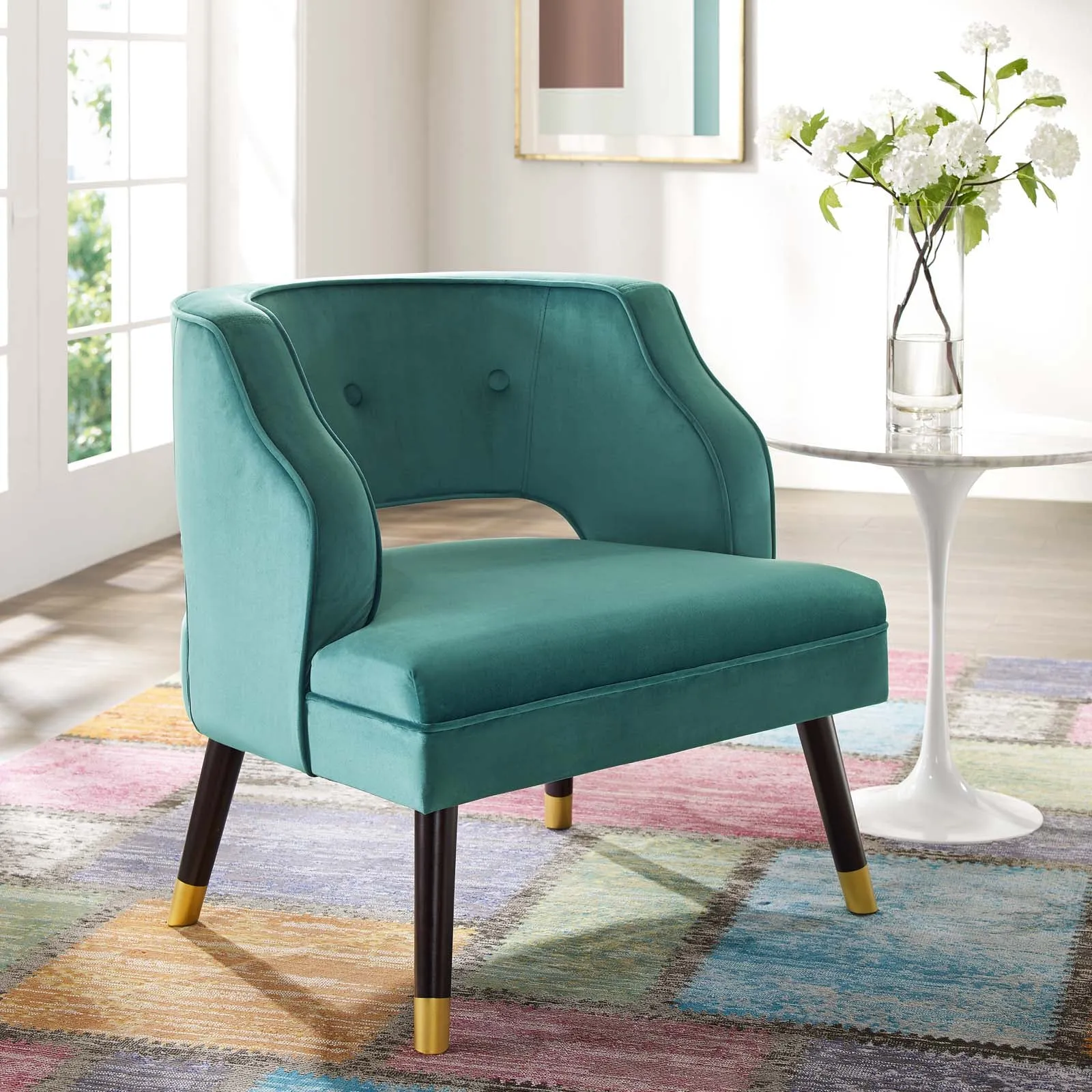 Traipse Button Tufted Open Back Performance Velvet Armchair