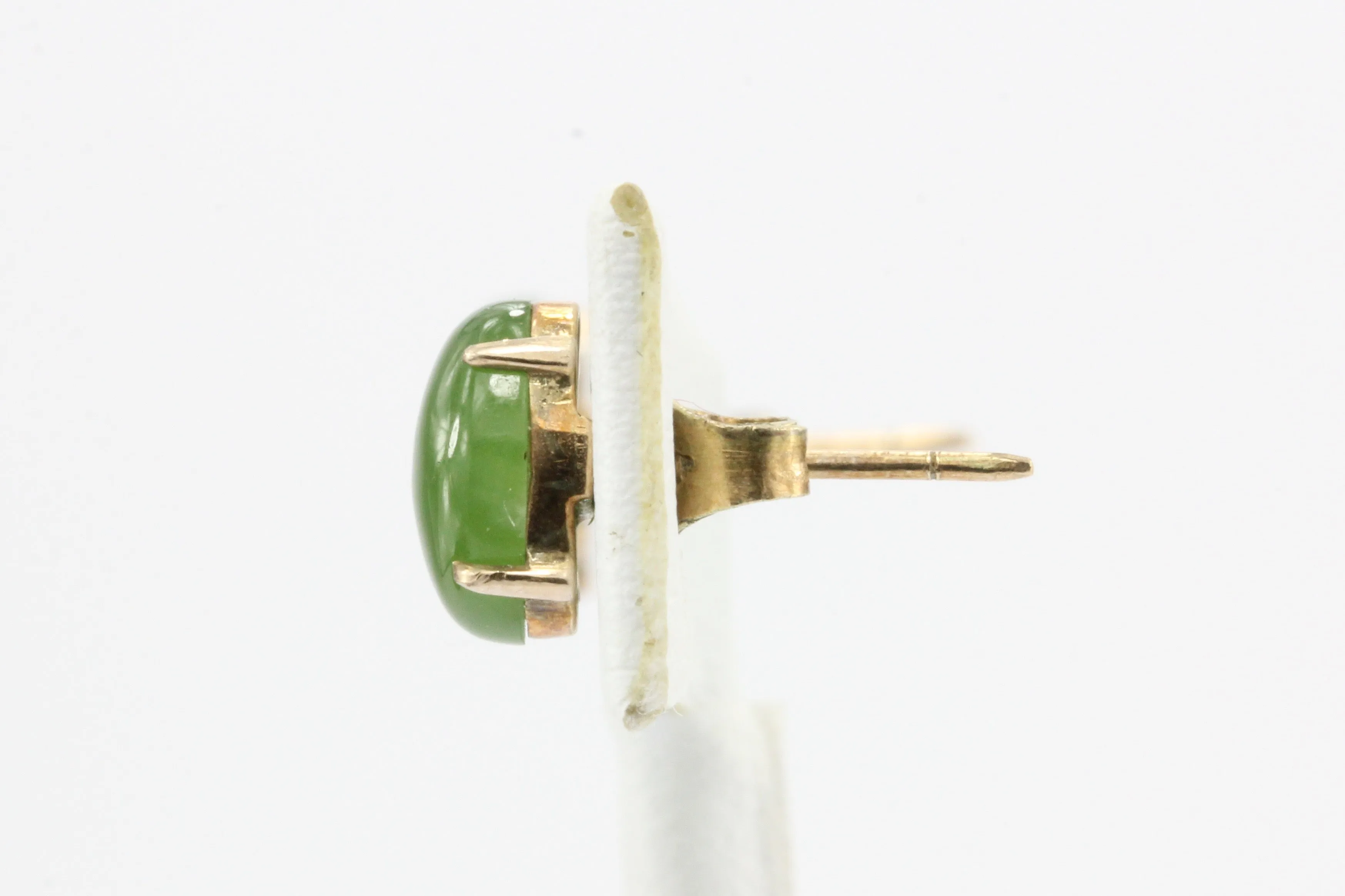 Vintage 14K Gold Green Nephrite Jade Earring Studs c.1950's