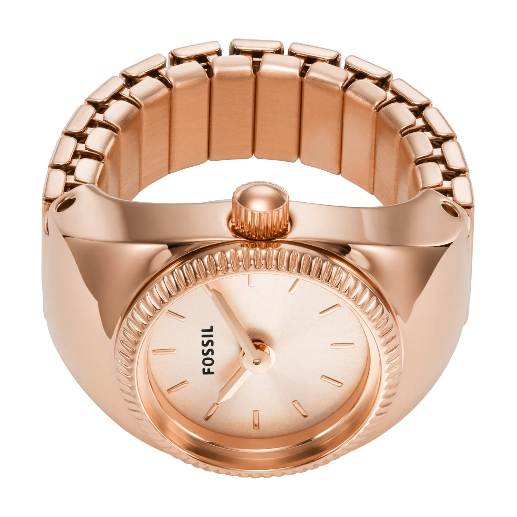 Watch Ring Two-Hand Rose Gold-Tone Stainless Steel