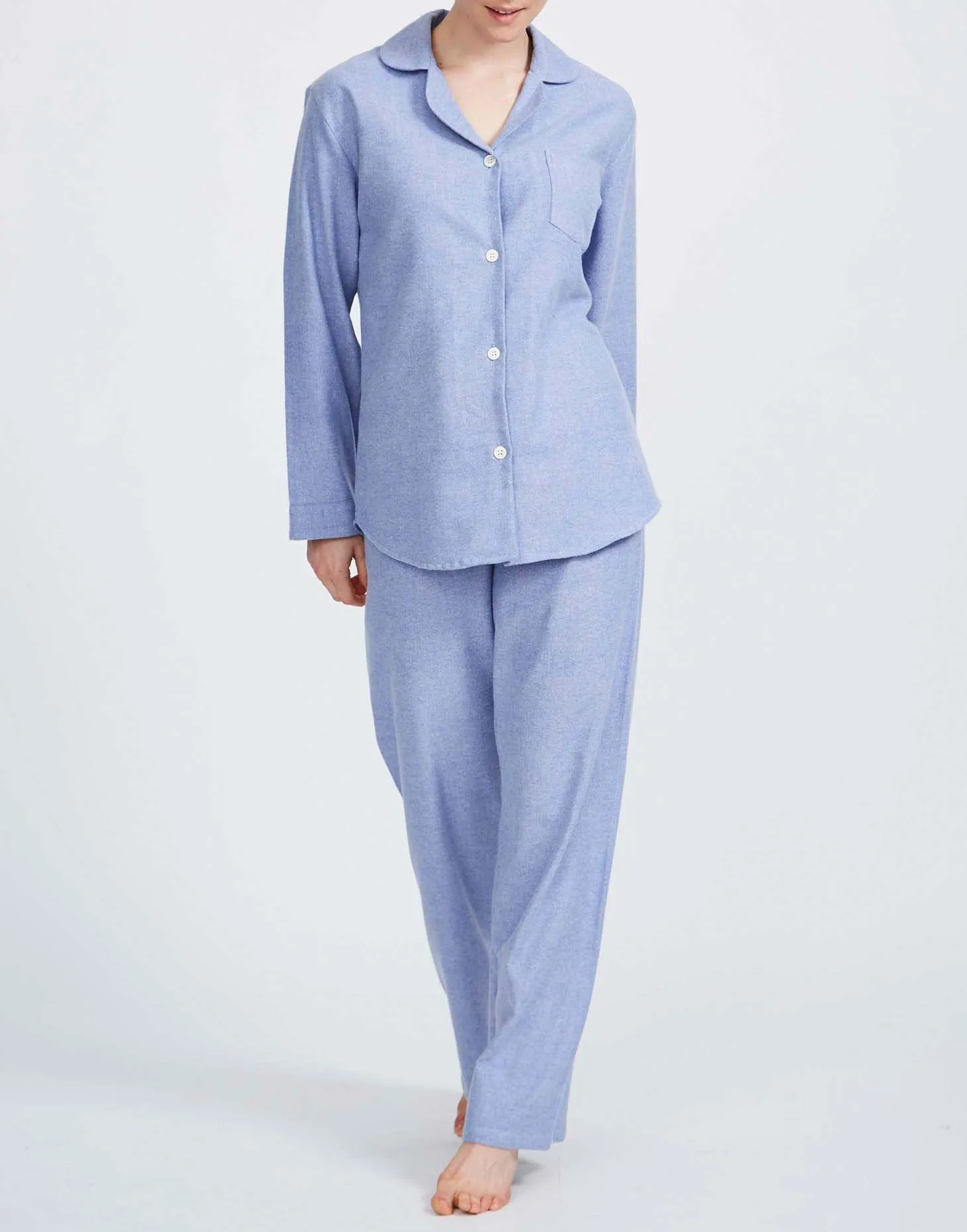 Women's Brushed Cotton Pyjama Set – Staffordshire Blue Herringbone