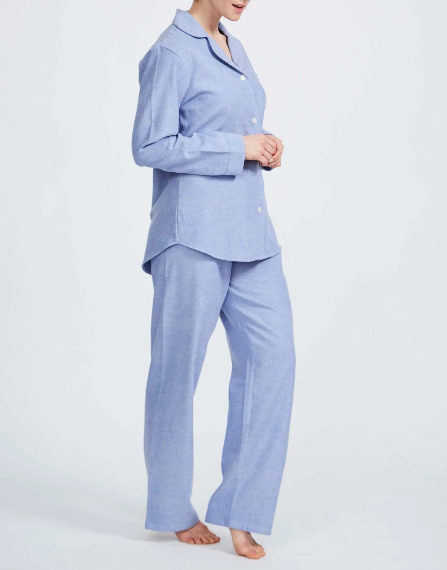 Women's Brushed Cotton Pyjama Set – Staffordshire Blue Herringbone