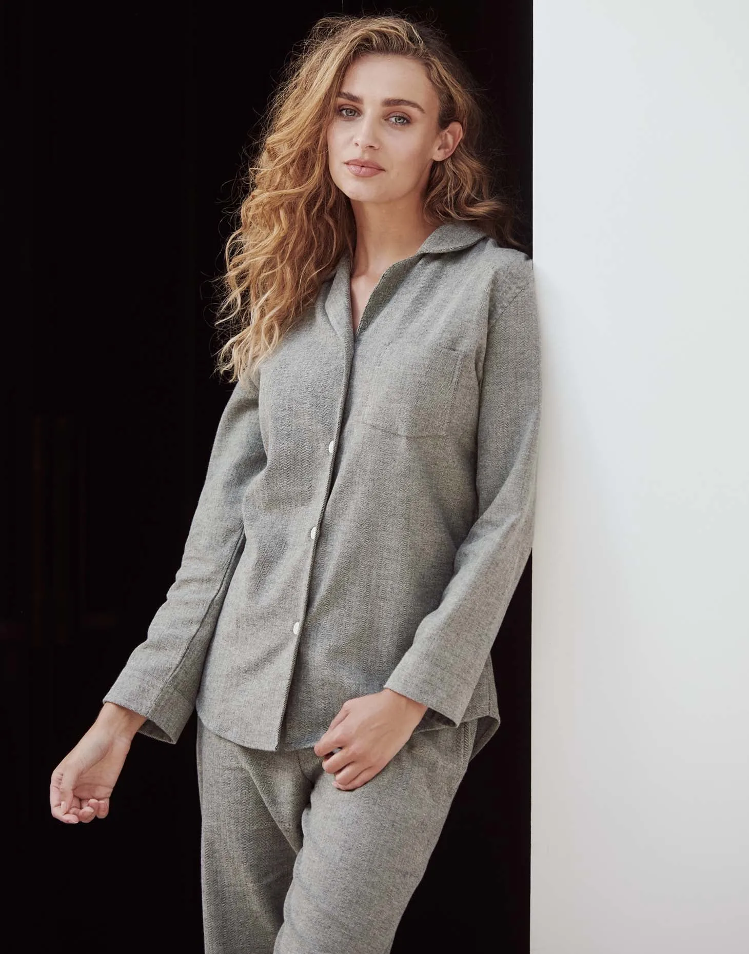 Women's Brushed Cotton Pyjama Set – Whitby Jet Herringbone